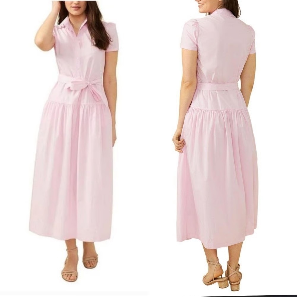 Light Pink Maxi Shirt Dress with Waist Tie